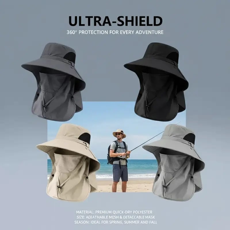 🌞Spring/Summer Fisherman's Hat Detachable Outdoor Sun-Protective Face Covering🏕️ (Adjustable & Lightweight Comfort & Unisex Fit)