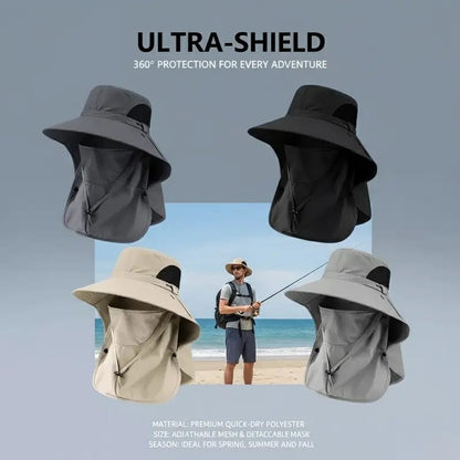 🌞Spring/Summer Fisherman's Hat Detachable Outdoor Sun-Protective Face Covering🏕️ (Adjustable & Lightweight Comfort & Unisex Fit)