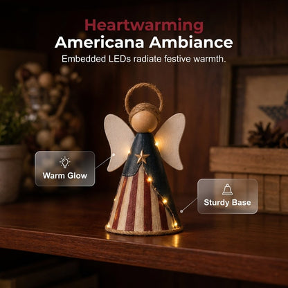 👼✨Rustic Red, White & Blue Angel Ornament with Warm LED Lights-3Pcs
