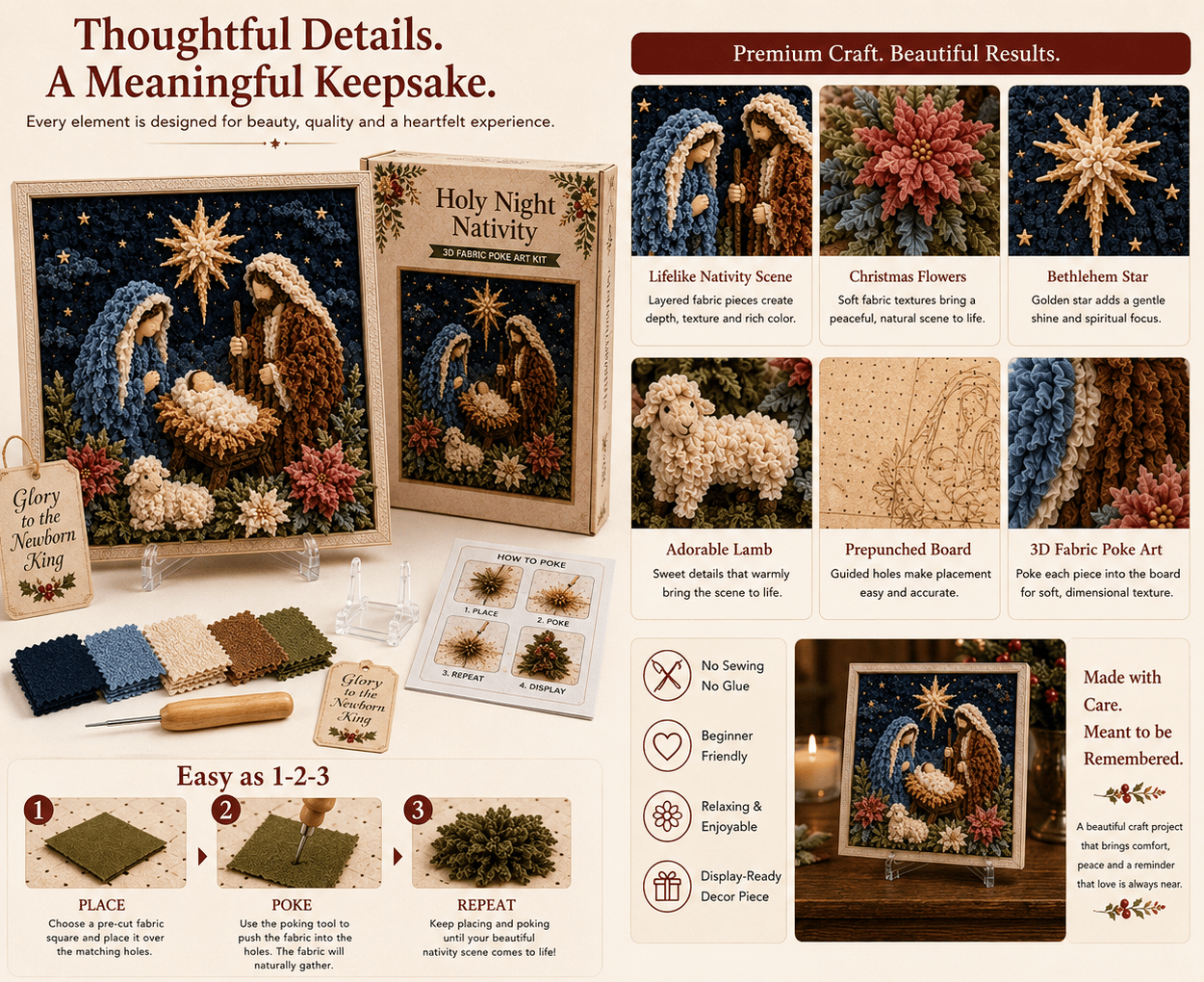🔥 LAST DAY 49% OFF – ✝️🧵 Premium 3D Christian Fabric Poke Art Kit | No-Sew Faith Craft with Pre-Punched Board, Fabric Squares & Display Stand 🕊️✨