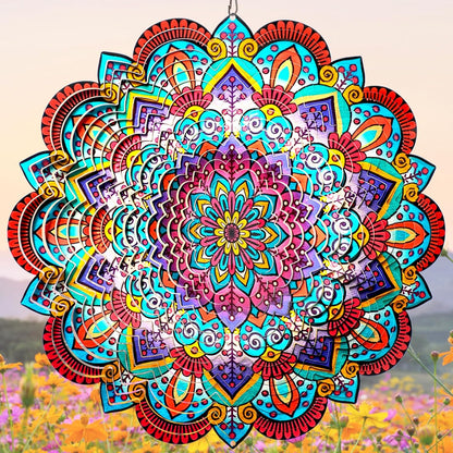 Dailyard Wind Spinner Mandala Jasmine, 12Inch Laser Cut Stainless Steel Wind Spinners, 3D Hanging Wind Sculptures for Yard and Garden Decoration Outdoor Decor Ornament, Mandala Gifts for Women Men
