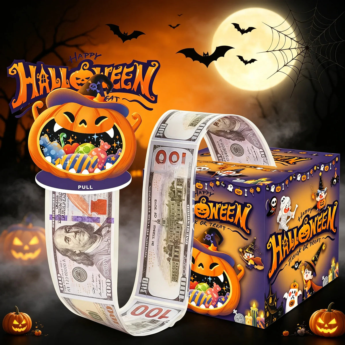 🔥LAST DAY 50% OFF - 💵🎄 Christmas Money Pull Surprise Box 50 Fillable Pockets for Cash, Treats, Notes & More 🎁