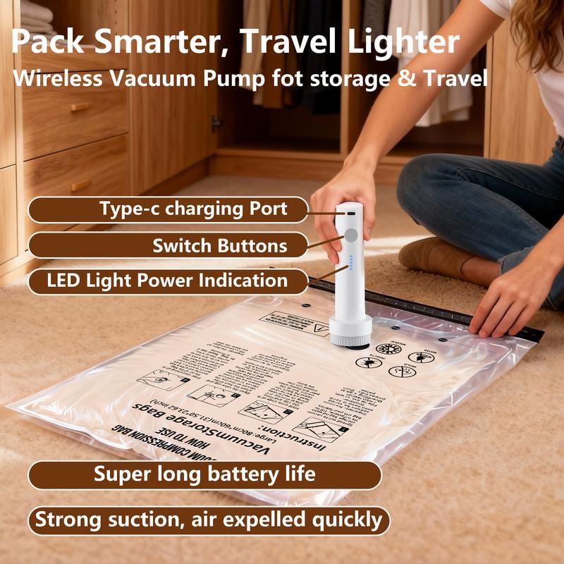 Cordless Travel Vacuum Storage Compression Bag Set