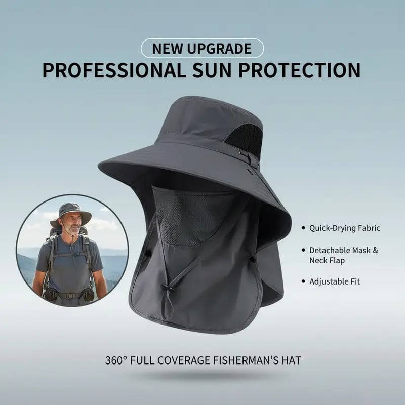 🌞Spring/Summer Fisherman's Hat Detachable Outdoor Sun-Protective Face Covering🏕️ (Adjustable & Lightweight Comfort & Unisex Fit)