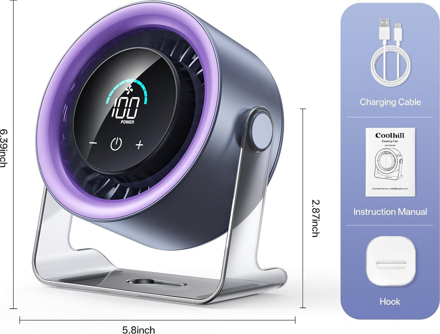 USB Desk Fan for Bedroom: 120° Rotating Small Rechargeable Battery Desktop Fans for Bedroom Home Office