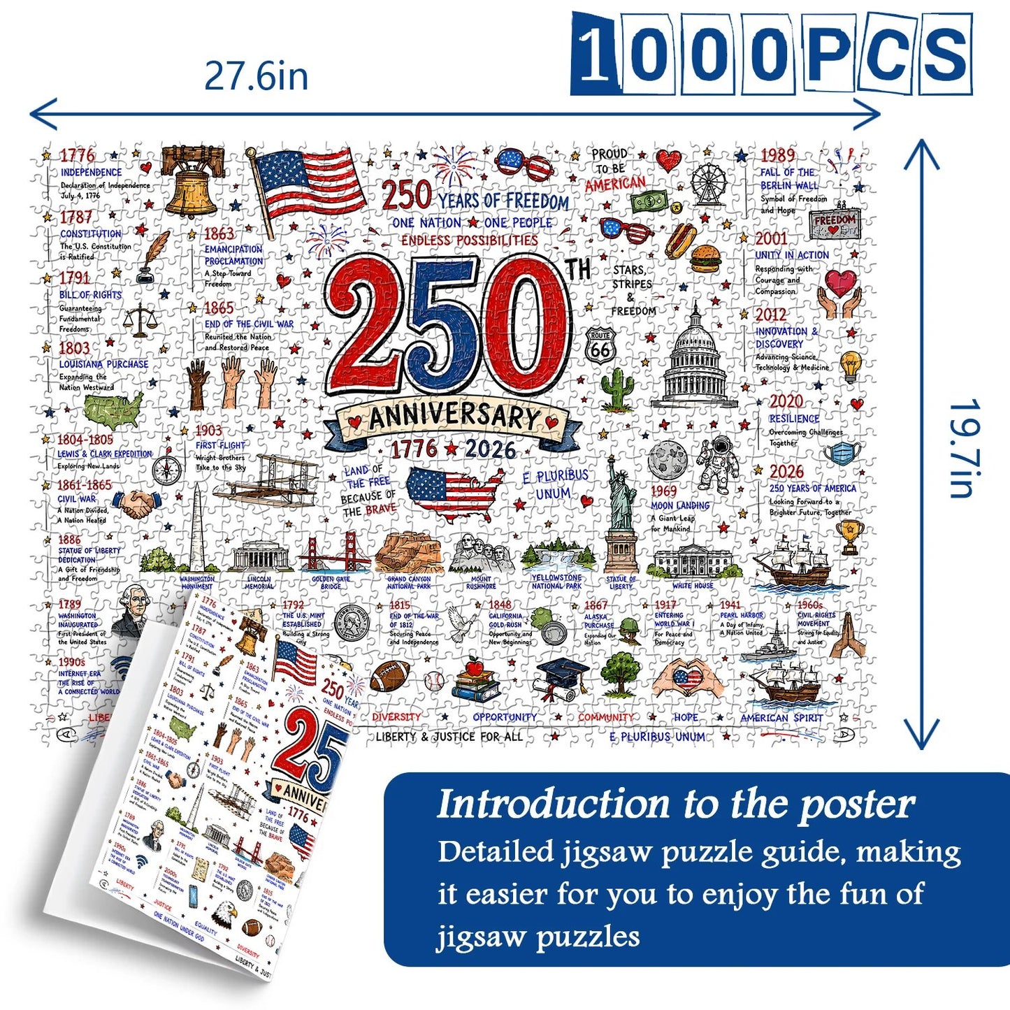 🧩 Patriotic America Jigsaw Puzzle 1000 Pieces 🎁Buy 2 Free Shipping