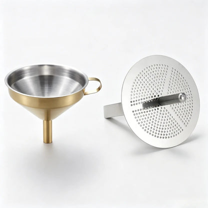 🔥Hot Sale 304 Stainless Steel Funnel with Filter Mesh – Kitchen Food Grade Metal Funnel for Oil, Alcohol, Jam & Spice Filling 🥄