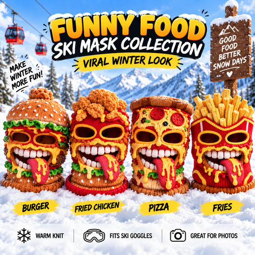 🍔 Funny Food Ski Mask – Burger, Fried Chicken, Pizza & Fries Winter Balaclava