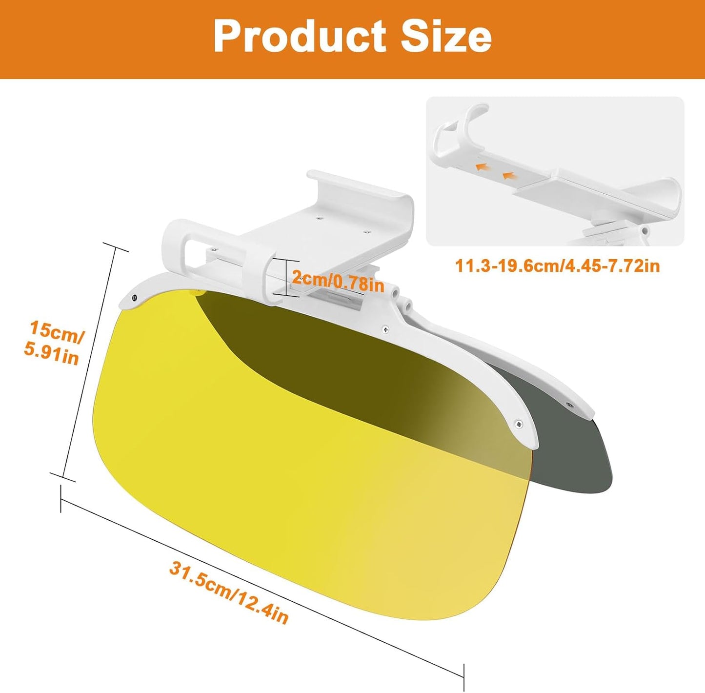 Linkstyle Car Sun Visor Extender: Polarized Anti Glare Day Night Clip On Visor, Retractable Visors fit for 4.5–7.3 Inch Wide Car SUV Truck