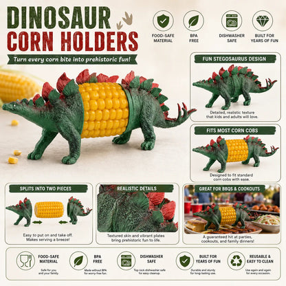 🔥Last Day 49% OFF - 🦖 Cute Dinosaur Corn Holders – Fun Stainless Steel BBQ Kitchen Gadget Set
