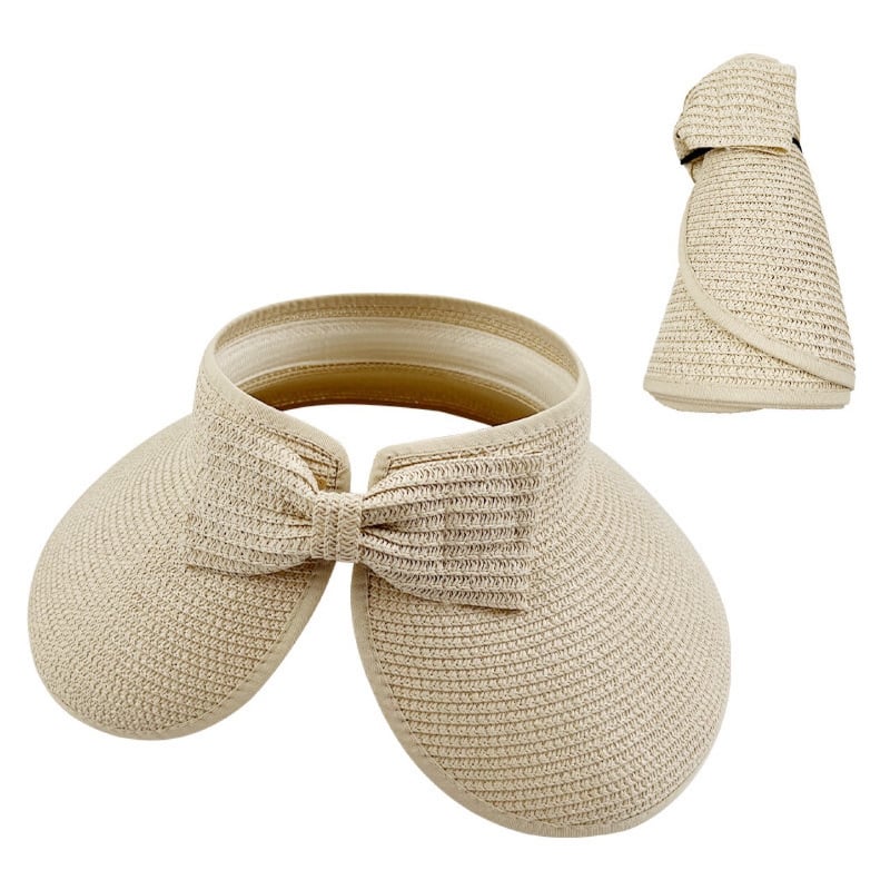Women's Solid Color Cute Bow Design Wide Brim Straw Hat