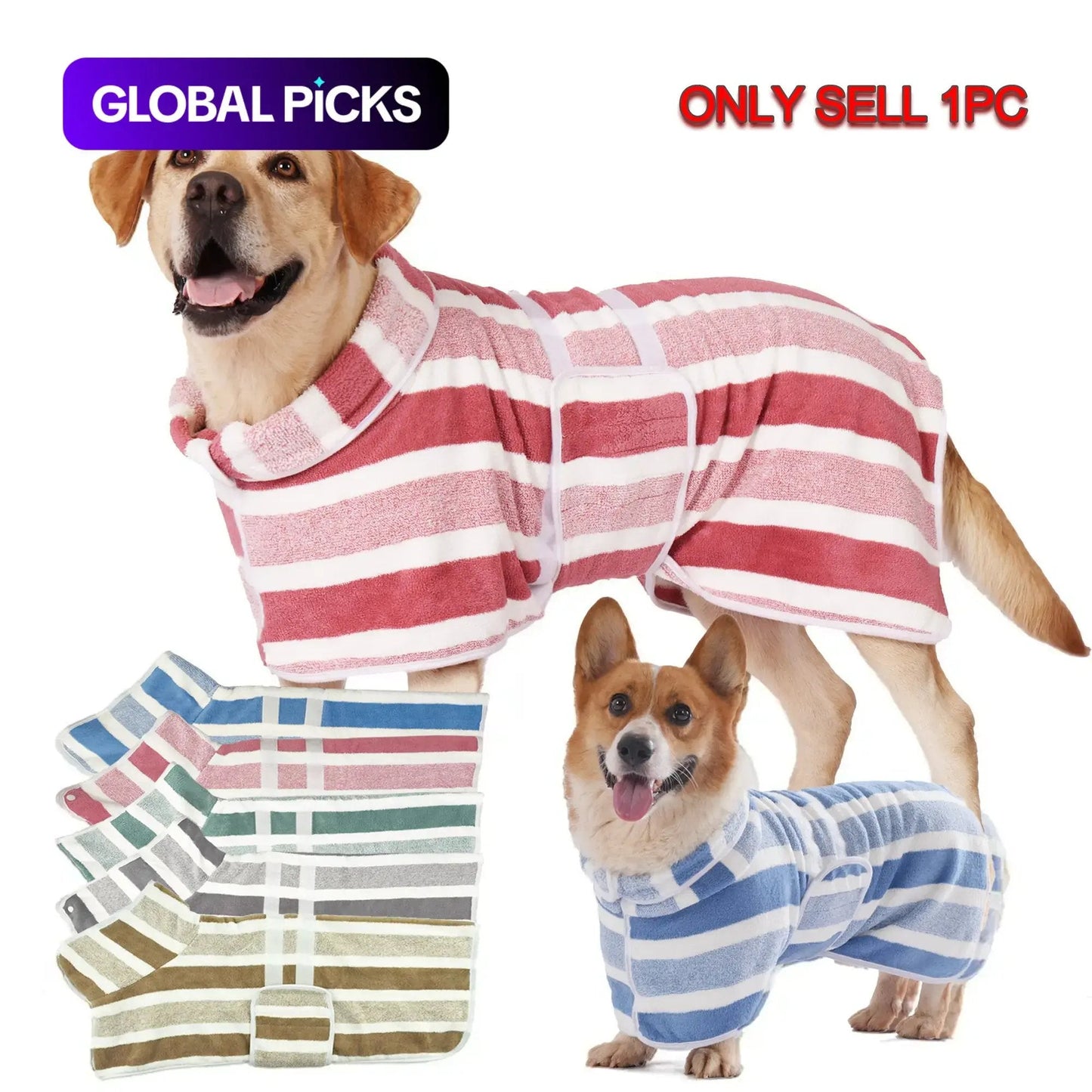 🐶The Ultimate Quick-Dry Dog Bathrobe | Ultra-Absorbent & Stylish Striped Spa Wrap