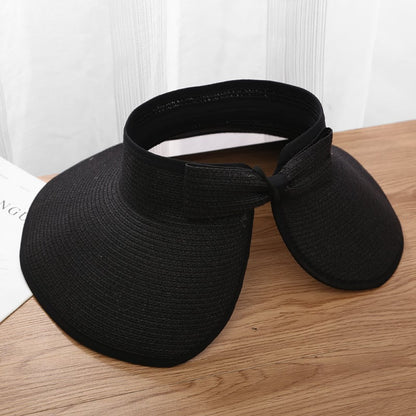 Women's Solid Color Cute Bow Design Wide Brim Straw Hat