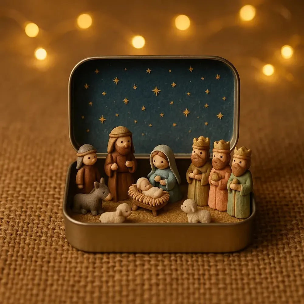 ✝️Religious Pocket-Size Mini Nativity Scene Set with Storage Box