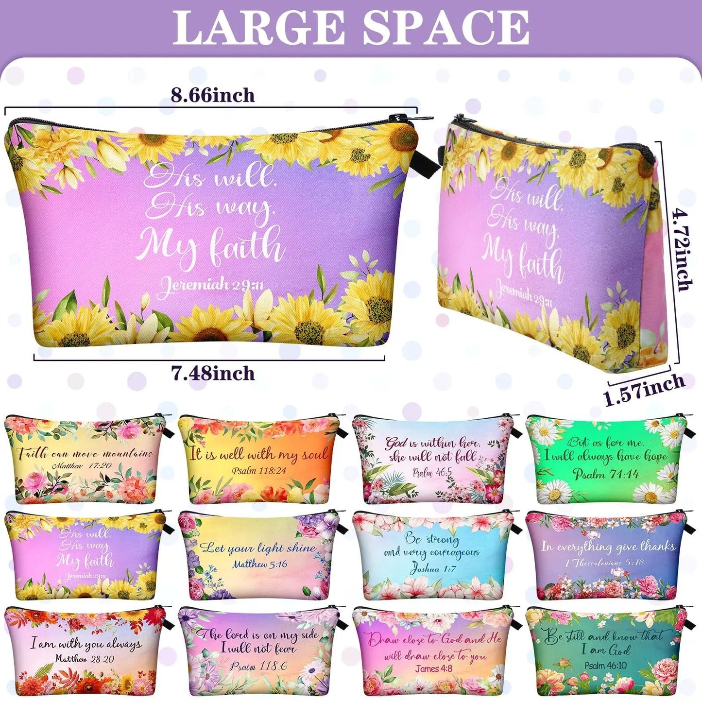 ✝️Christian Makeup Bag Gift for Women Bulk Faith Pocket Bag with Bible Verse Floral Pattern