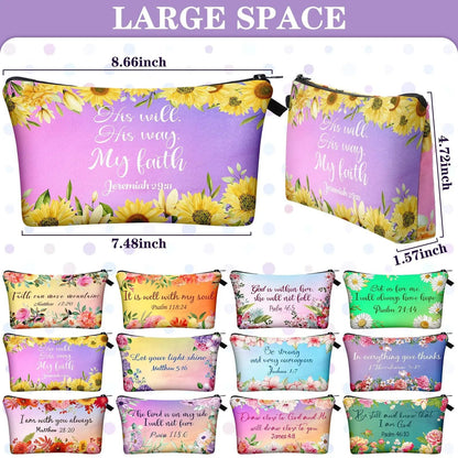 ✝️Christian Makeup Bag Gift for Women Bulk Faith Pocket Bag with Bible Verse Floral Pattern