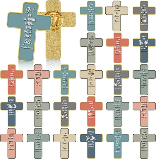Landical 24 Pcs Christian Pin Gift in Bulk for Women Men Easter Mother's Day Gifts Bible Verse Pins Jesus Enamel Lapel Pins Religious Metal Badge Brooch for Church