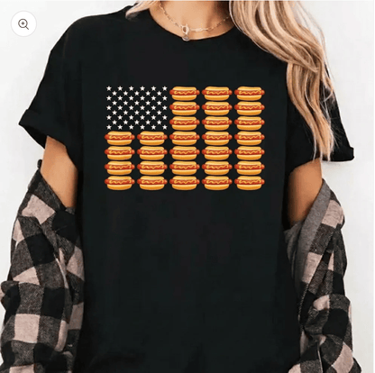 Hot Dog American Flag July 4th Patriotic Summer BBQ Funny T-Shirt