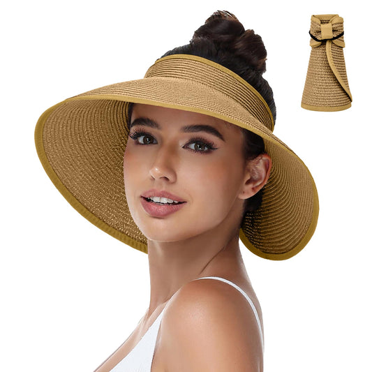 Women's Solid Color Cute Bow Design Wide Brim Straw Hat