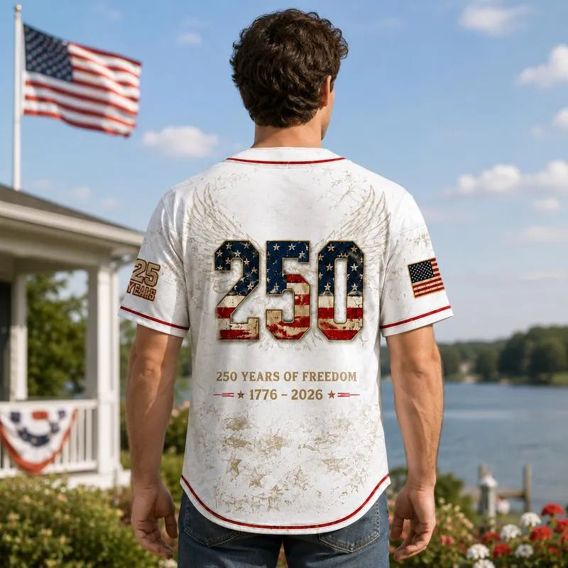 Men's 250th Anniversary Baseball Jersey Patriotic American Flag Eagle Button Down Shirt 1776-2026