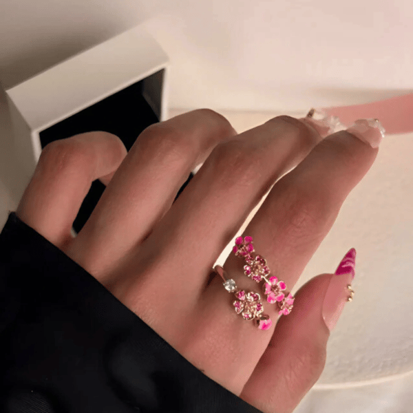 🌸Peach Blossom Flower Branch Open Ring - ✨Open Adjustable Design