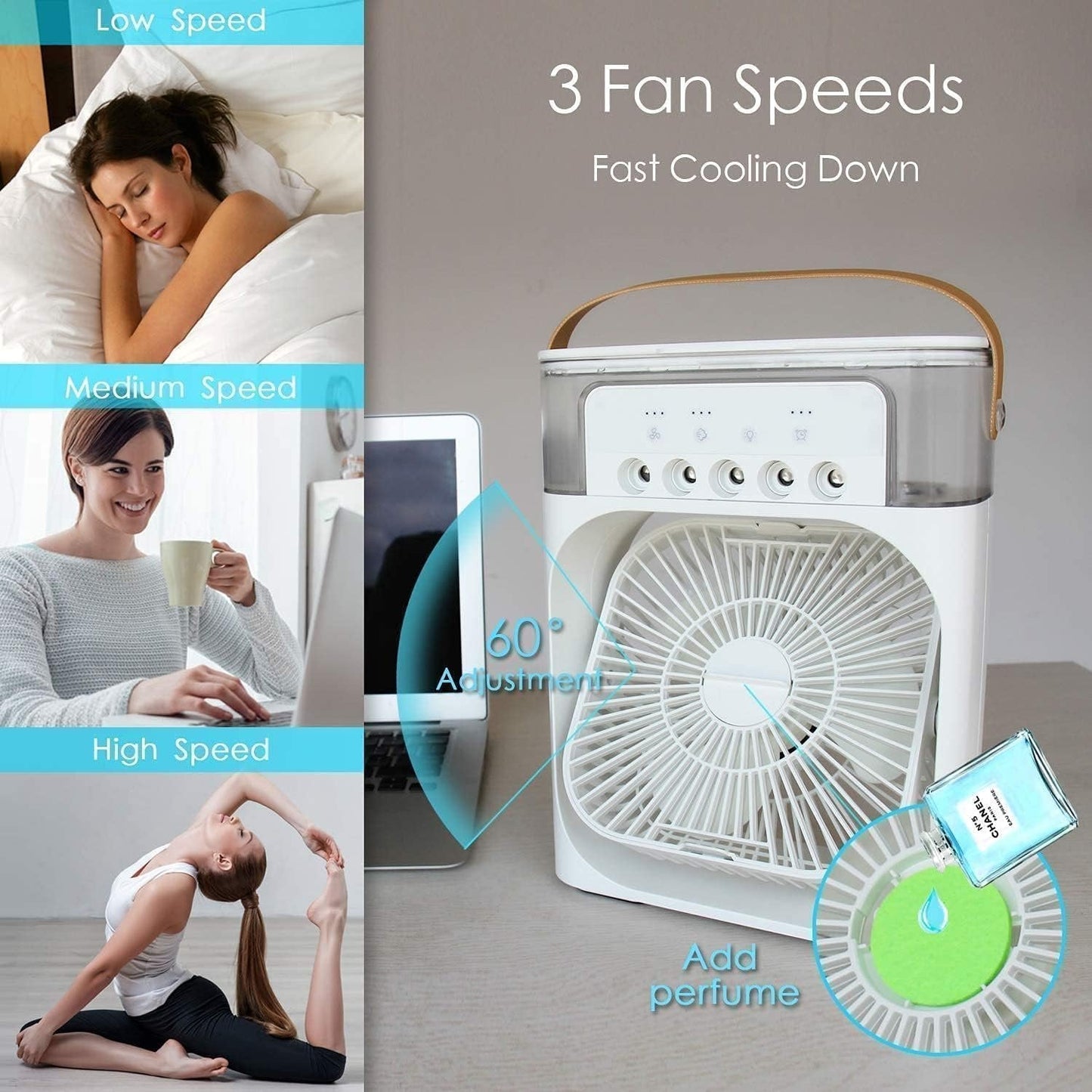 Portable Misting Desk Fan – USB Rechargeable Air Cooler with 3 Speeds & Humidifier