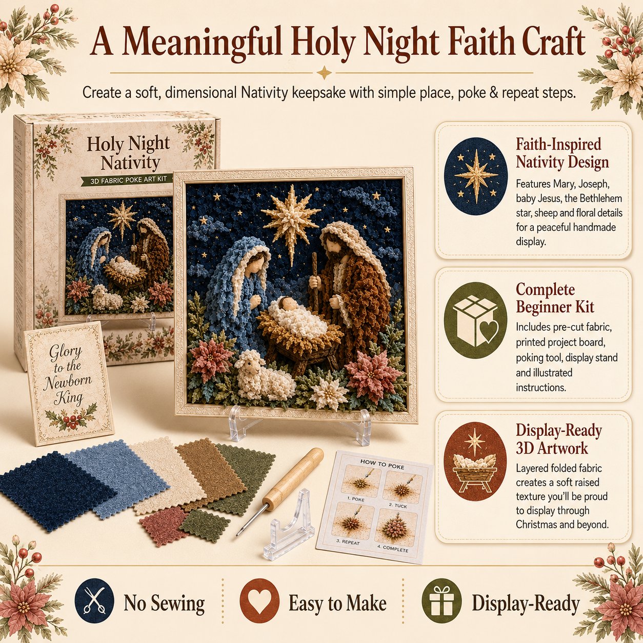 🔥 LAST DAY 49% OFF – ✝️🧵 Premium 3D Christian Fabric Poke Art Kit | No-Sew Faith Craft with Pre-Punched Board, Fabric Squares & Display Stand 🕊️✨