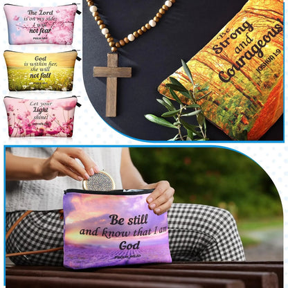 ✝️Christian Makeup Bag Gift for Women Bulk Faith Pocket Bag with Bible Verse Floral Pattern