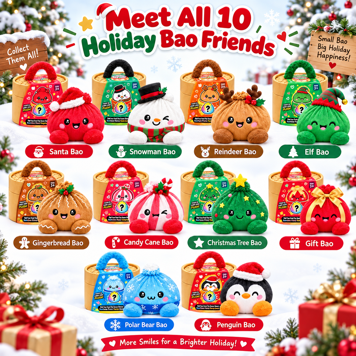 🎄 Christmas Bao Plush Collection – 10 Festive Characters | Choose Your Favorite