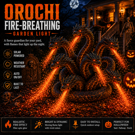 Fire-Breathing Orochi Solar Garden Light – Epic Multi-Headed Dragon Halloween Decor