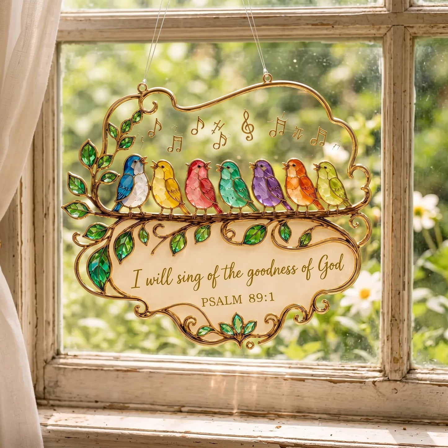 🎵 Psalm 89:1 Songbird Window Suncatcher | Colorful Birds & Scripture 🕊️✨