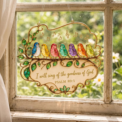 🎵 Psalm 89:1 Songbird Window Suncatcher | Colorful Birds & Scripture 🕊️✨
