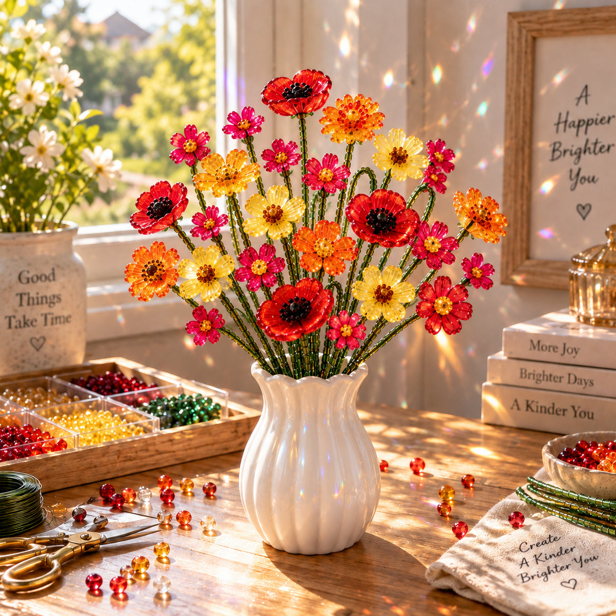 ⏳ Last Day 49% Off –🌼✨diy Beaded Wildflower Bouquet Kit – Handmade Crystal Flower Craft Set🌸✨