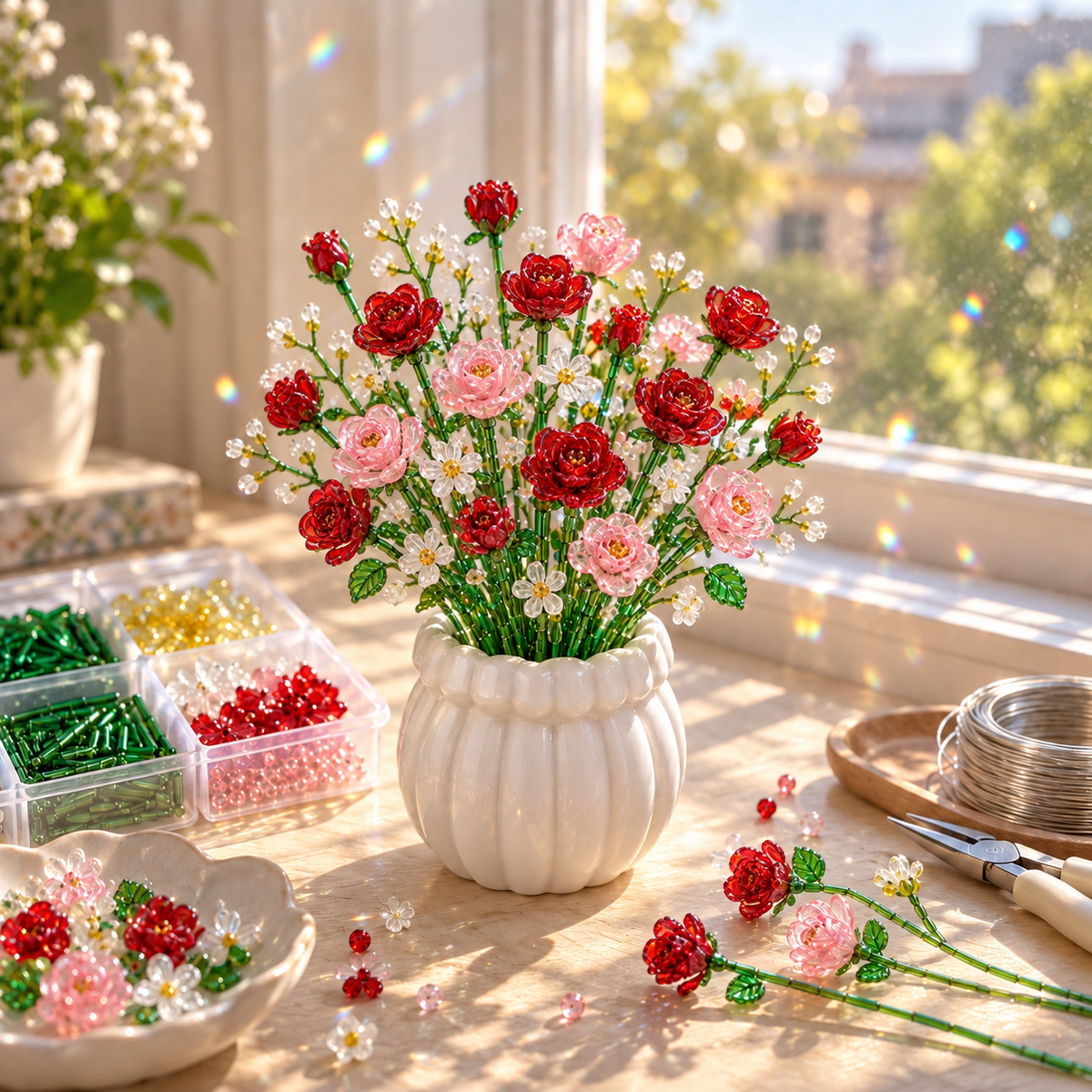 ⏳ Last Day 49% Off –🌼✨diy Beaded Wildflower Bouquet Kit – Handmade Crystal Flower Craft Set🌸✨