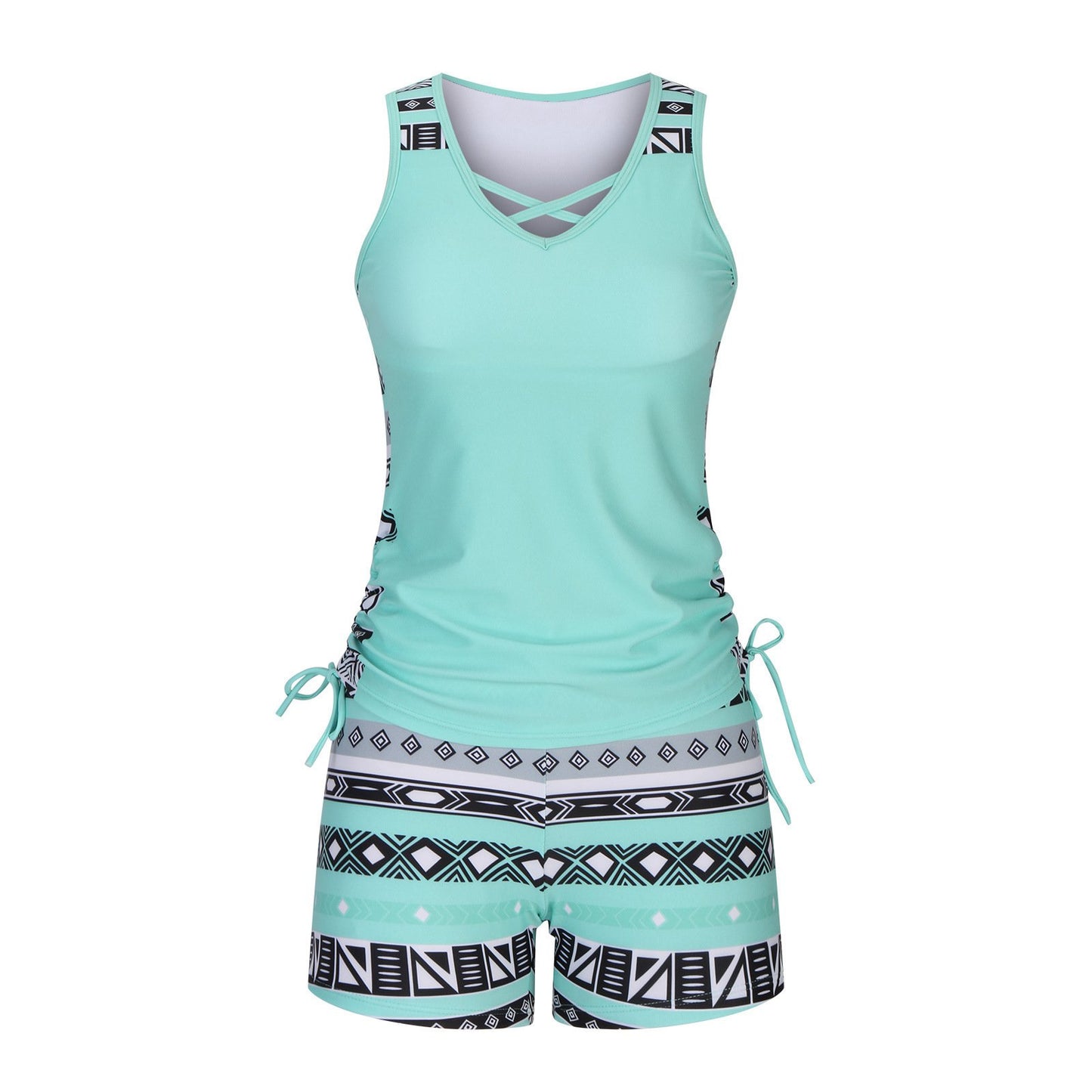 Women's Tummy Control Tankini Set with Built-In Bra – Flattering Boho Swimwear with Shorts💝