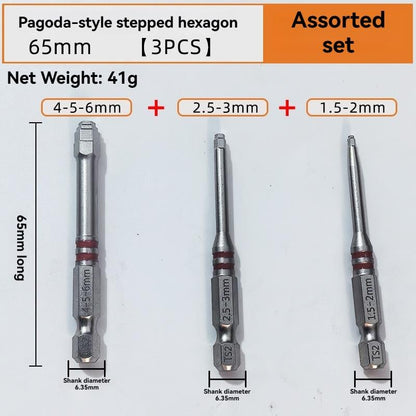 🔧 All-in-One Pagoda Hex Screwdriver Bit Set (6PCS)