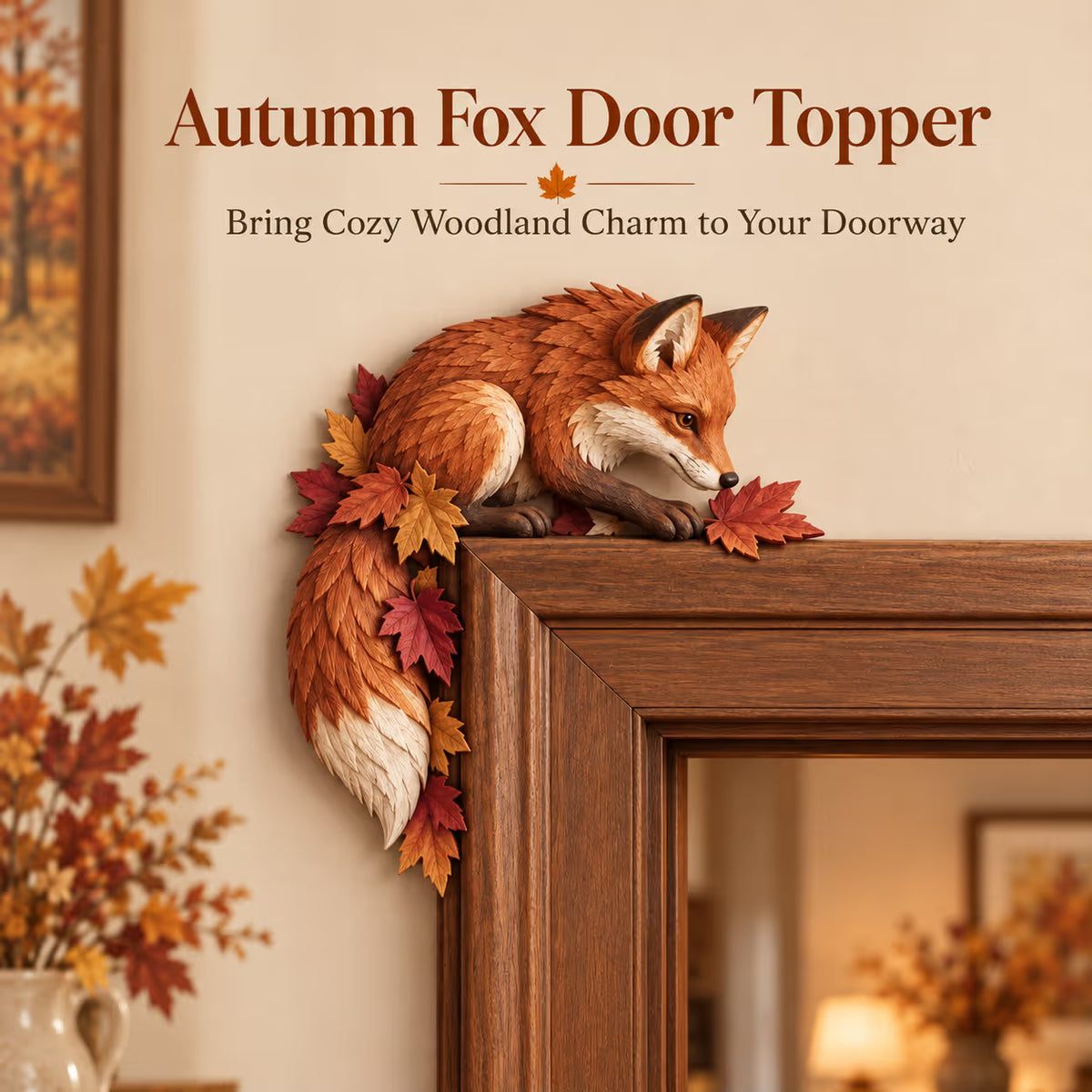 🔥last Day 50% Off - 🦊autumn Fox & Maple Leaves Door Frame Corner Decor