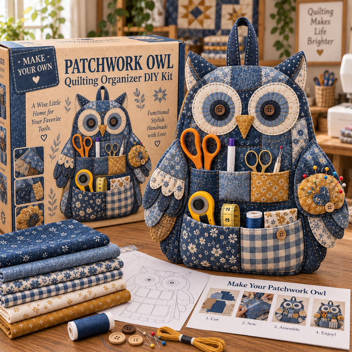 🐾 Make Your Own Patchwork Animal Sewing Organizer Diy Kit – Quilted Craft Room Tool Holder With Pockets