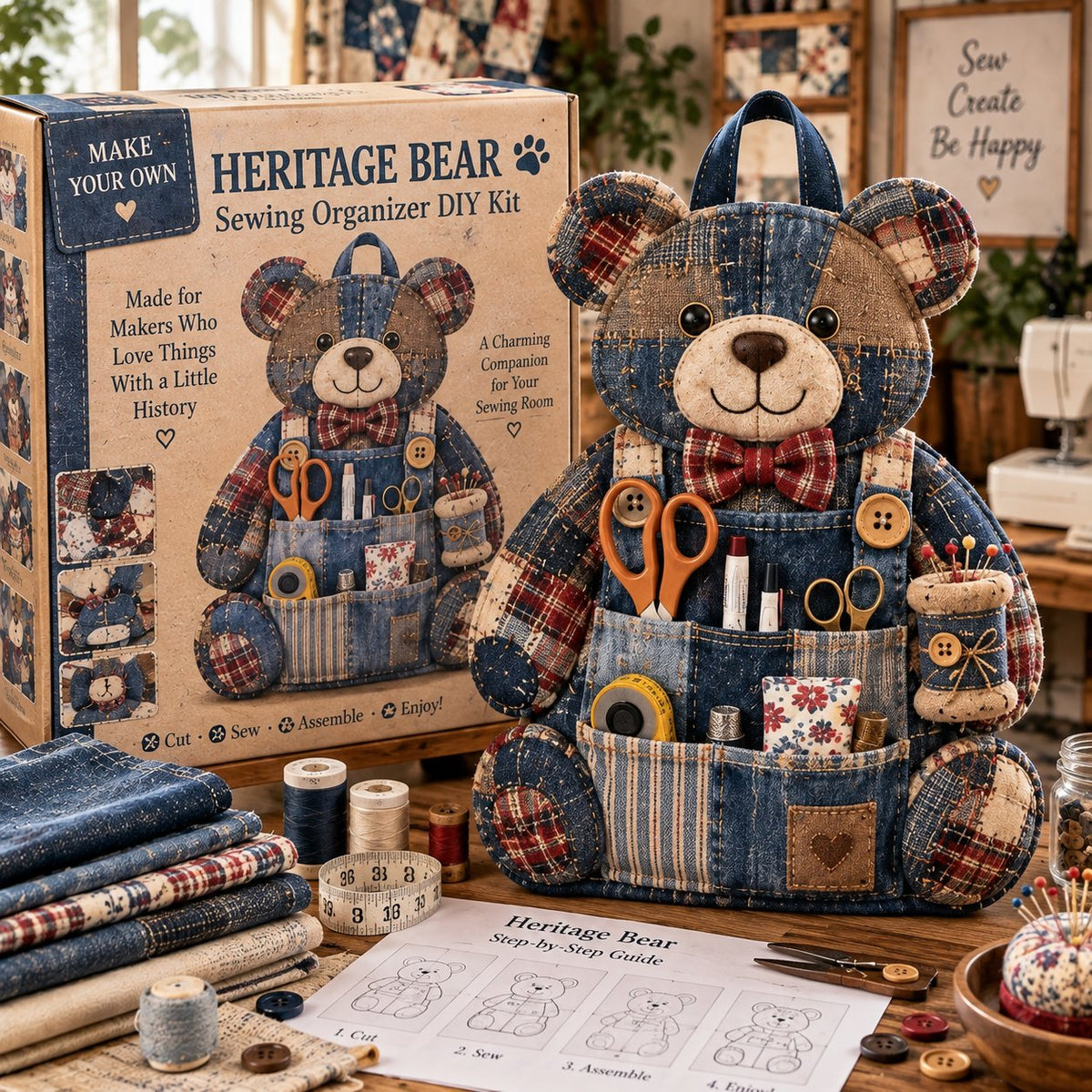 🐾 Make Your Own Patchwork Animal Sewing Organizer Diy Kit – Quilted Craft Room Tool Holder With Pockets