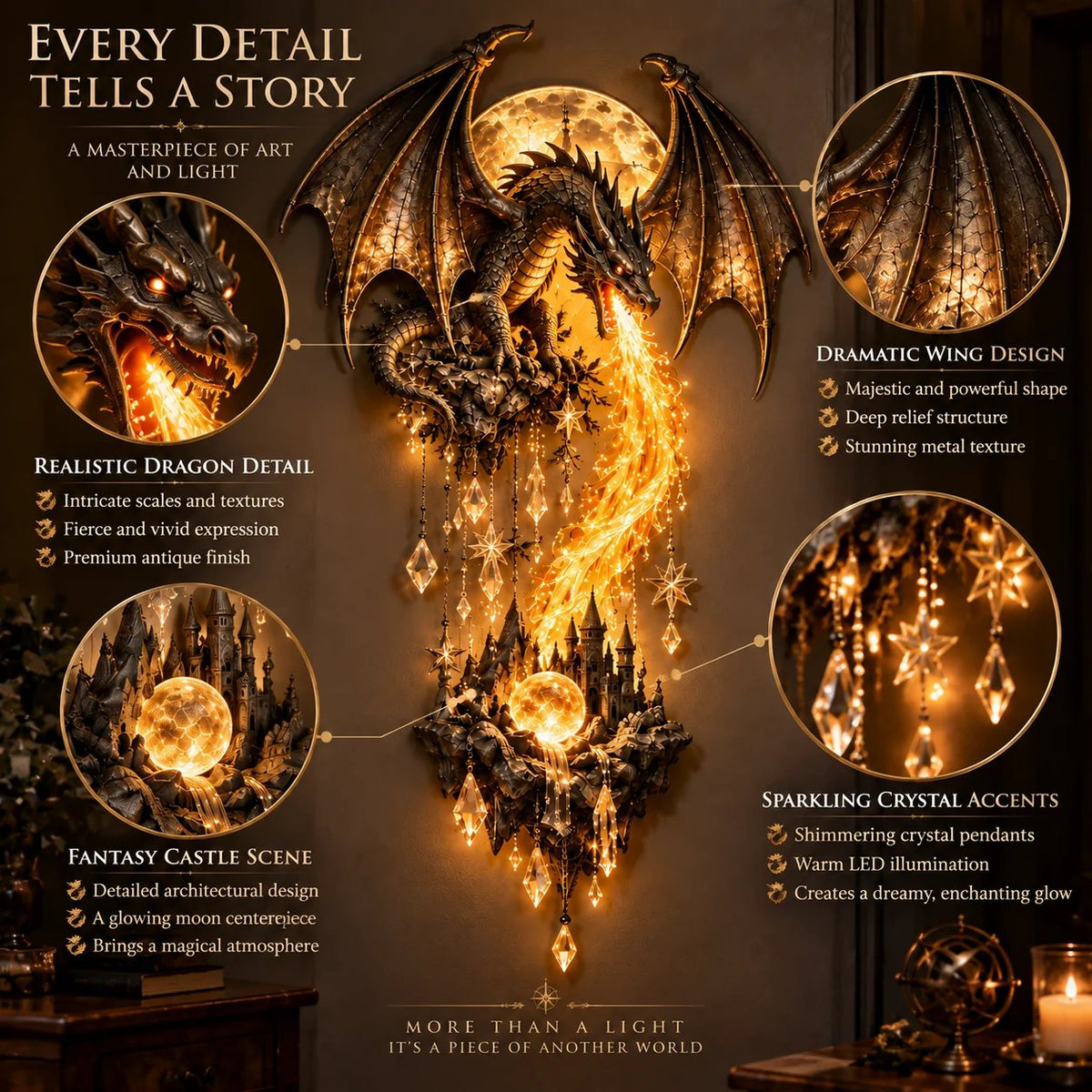 🔥😍🔥  49% Off – 🐉 Dragonfire Moonlight Wall Lamp | Enchanted Fantasy Castle Decor 🌙