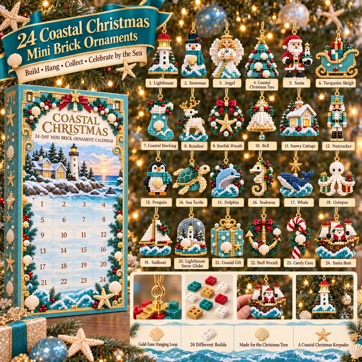 ✨ 🌊 Coastal Christmas 24-day Mini Acrylic Ornament Advent Calendar