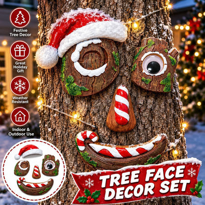 🎅christmas Tree Face Decor Set 4pcs, Santa Tree Face Ornament, Resin Outdoor Yard Xmas Decor, Whimsical Tree Hugger Decoration