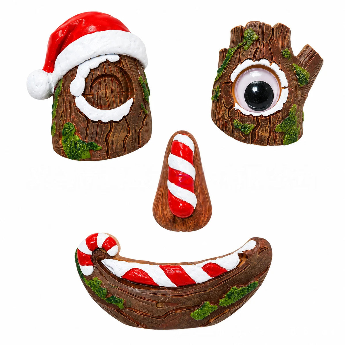 🎅christmas Tree Face Decor Set 4pcs, Santa Tree Face Ornament, Resin Outdoor Yard Xmas Decor, Whimsical Tree Hugger Decoration