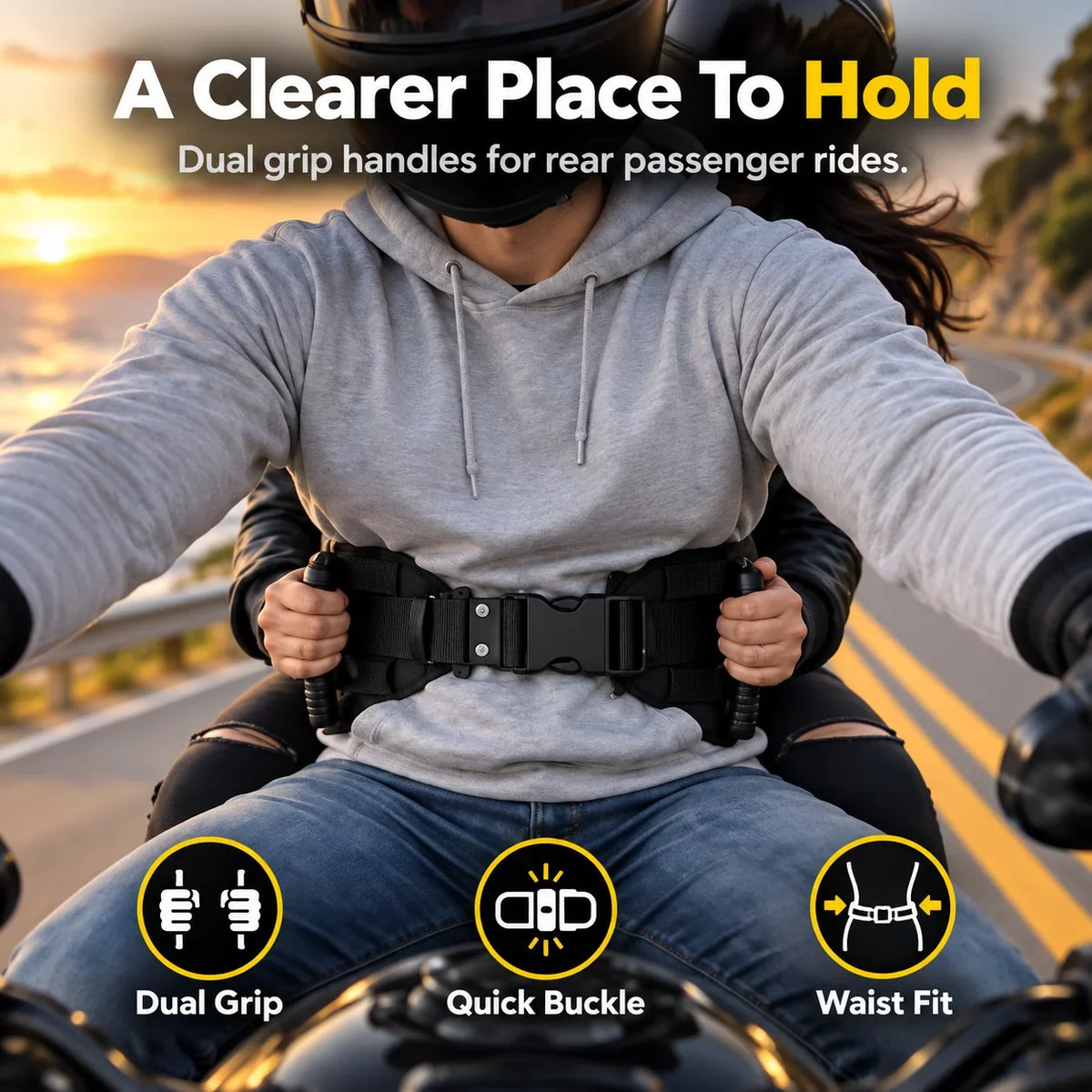 🔥 Ride With Confidence – Dual Grip Passenger Belt For Kids & Rear Riders