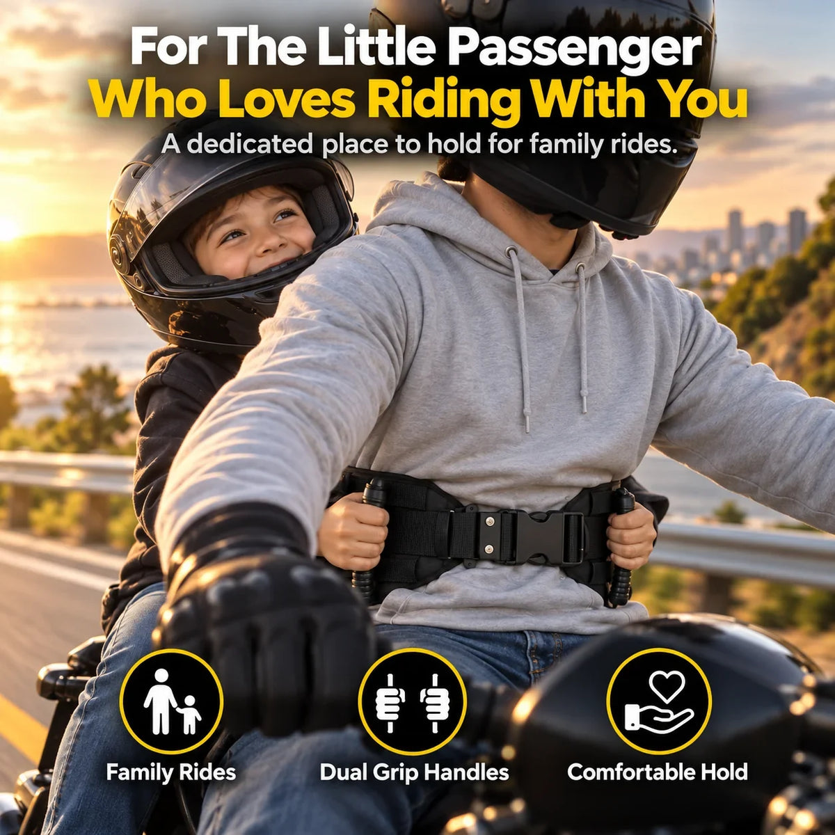 🔥 Ride With Confidence – Dual Grip Passenger Belt For Kids & Rear Riders