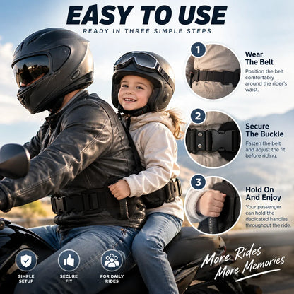 🔥 Ride With Confidence – Dual Grip Passenger Belt For Kids & Rear Riders