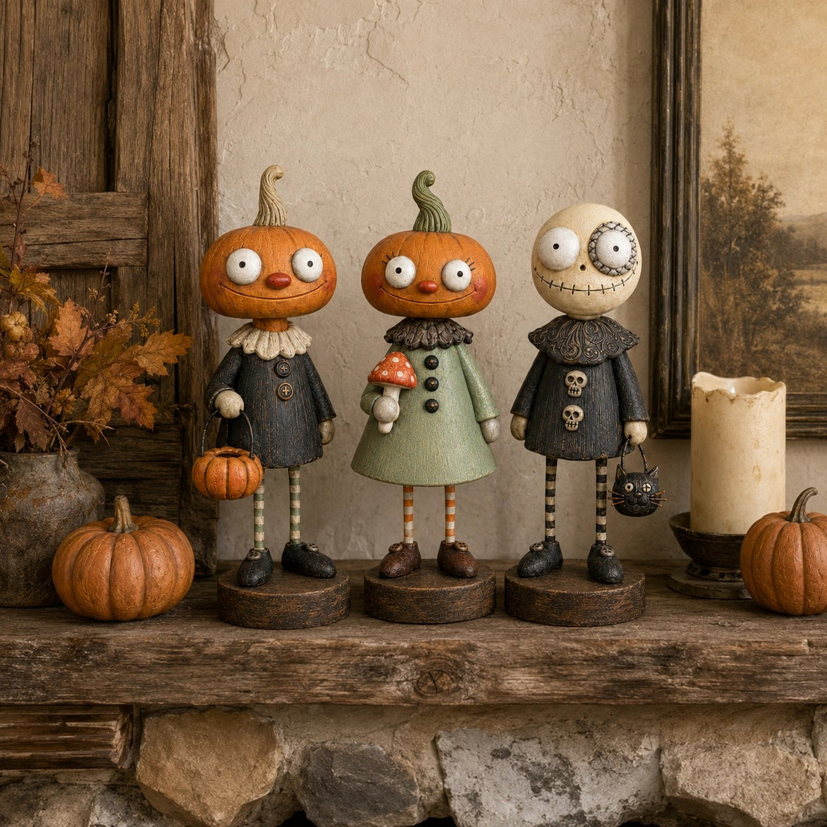 Primitive Pumpkin Friends – Vintage Halloween Figurines Collection