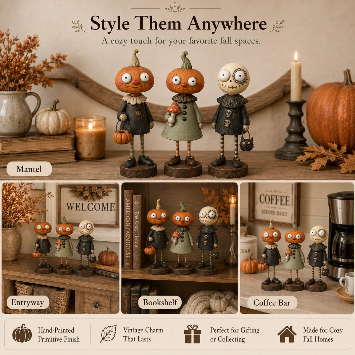 Primitive Pumpkin Friends – Vintage Halloween Figurines Collection