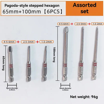 🔧 All-in-One Pagoda Hex Screwdriver Bit Set (6PCS)