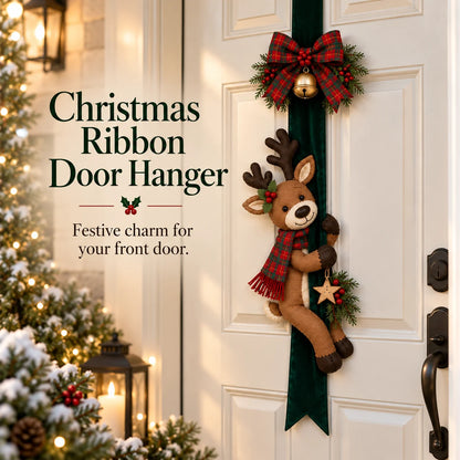 Christmas Door Bow with Reindeer and Santa Claus Decoration – Festive Holiday Door Decor 🎄